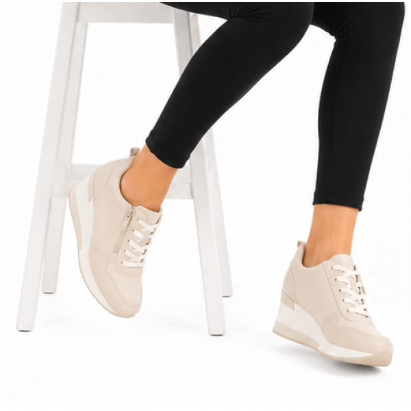 Mplus Γυναικεία Sneakers Δετά σε Εκρού Χρώμα