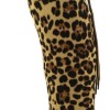 Γυναικείες ψηλές μπότες με χοντρό τακούνι animal print / λεοπάρ - σουέτ