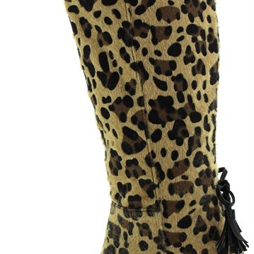 Γυναικείες ψηλές μπότες με χοντρό τακούνι animal print / λεοπάρ - πόνυ