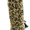 Γυναικείες ψηλές μπότες με χοντρό τακούνι animal print / λεοπάρ - πόνυ