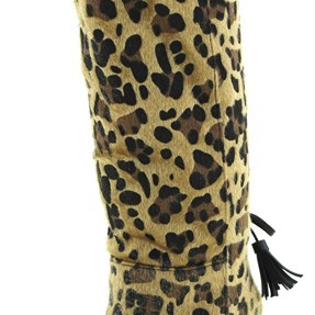 Γυναικείες ψηλές μπότες με χοντρό τακούνι animal print / λεοπάρ - πόνυ