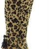 Γυναικείες ψηλές μπότες με χοντρό τακούνι animal print / λεοπάρ - πόνυ