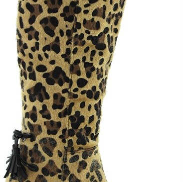Γυναικείες ψηλές μπότες με χοντρό τακούνι animal print / λεοπάρ - πόνυ