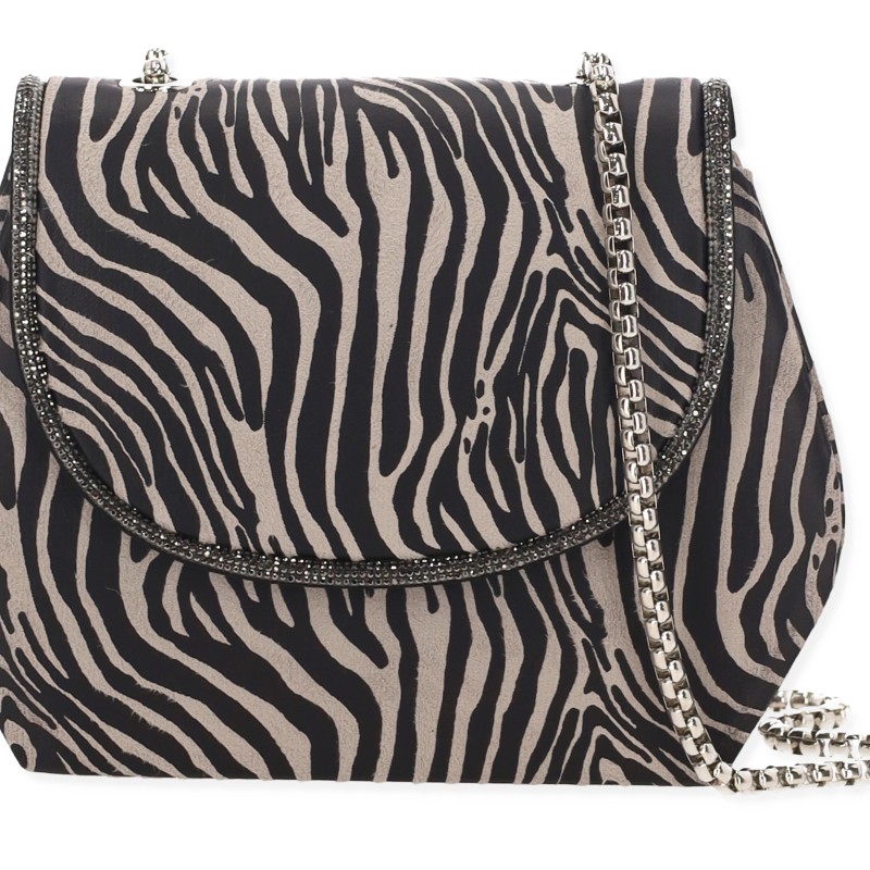 Γυναικείο Βραδινό Τσαντάκι Ανάγλυφο Animal Print Μαύρο - Γκρι