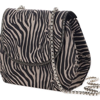 Γυναικείο Βραδινό Τσαντάκι Ανάγλυφο Animal Print Μαύρο - Γκρι