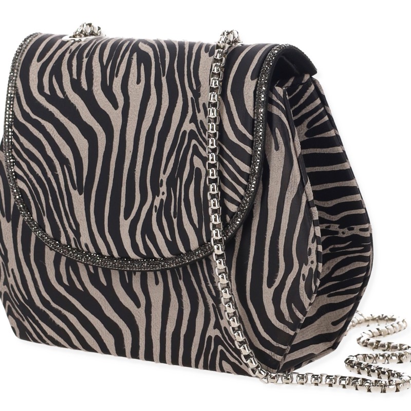 Γυναικείο Βραδινό Τσαντάκι Ανάγλυφο Animal Print Μαύρο - Γκρι