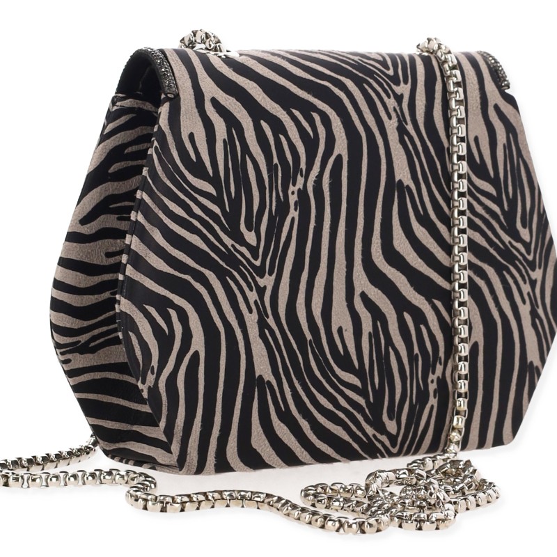 Γυναικείο Βραδινό Τσαντάκι Ανάγλυφο Animal Print Μαύρο - Γκρι