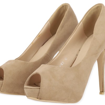 Fesini Γυναικεία Γόβα Peep toe Suede σε Μπεζ Χρώμα