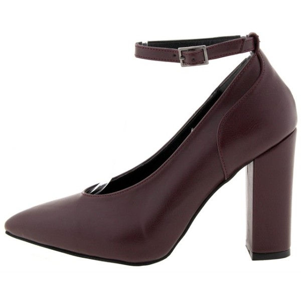 Paylan Strappy & Chunky High Heels In Burgundy Leather