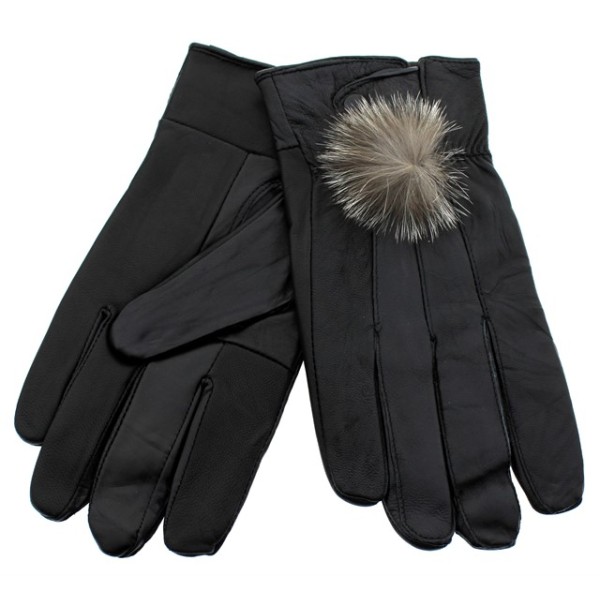 Women's leather gloves in black color with tassel