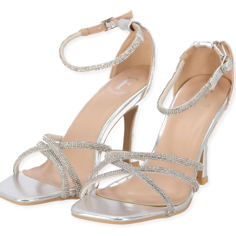 FASHION & BELLA Γυναικείο Πέδιλο με Λεπτό Τακούνι και Στρας