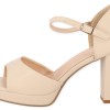 PLATO Γυναικείο Πέδιλο Peep Toe  με Χοντρό Τακούνι