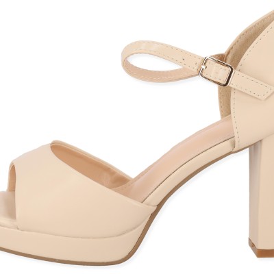 PLATO Γυναικείο Πέδιλο Peep Toe  με Χοντρό Τακούνι