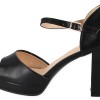 PLATO Γυναικείο Πέδιλο Peep Toe  με Ψηλό Χοντρό Τακούνι