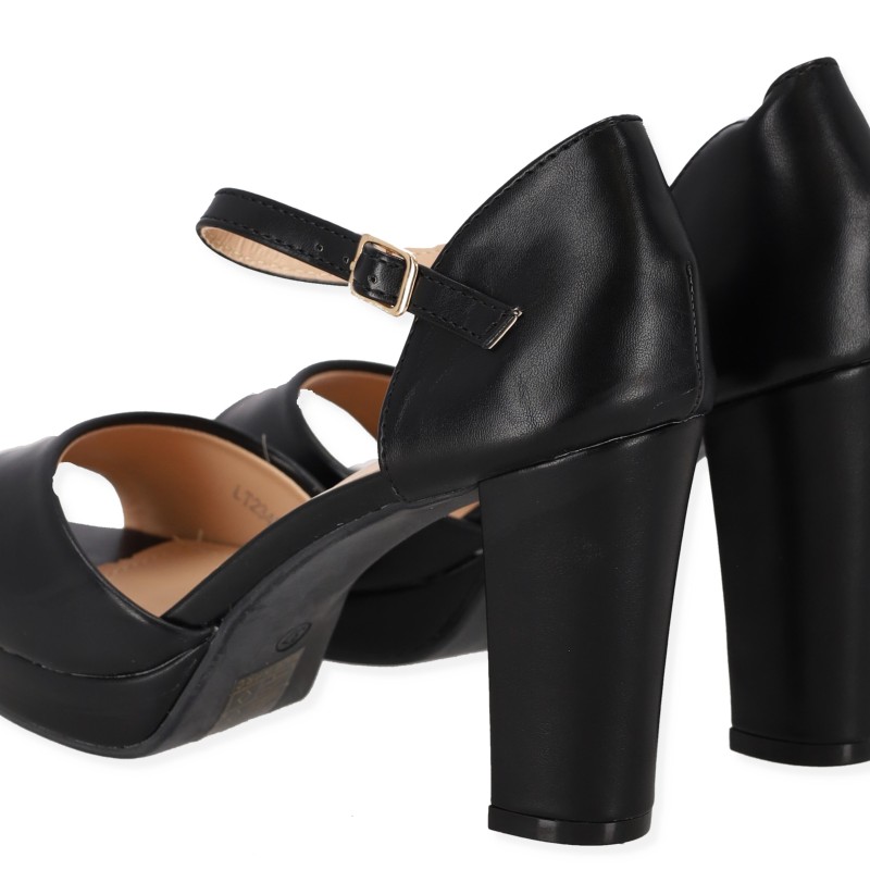 PLATO Γυναικείο Πέδιλο Peep Toe  με Ψηλό Χοντρό Τακούνι