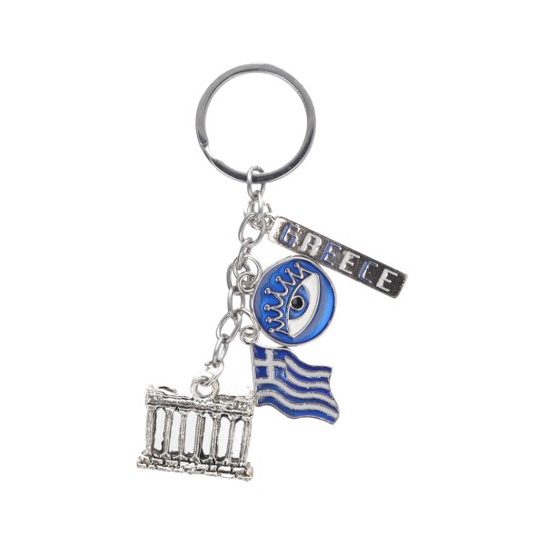 Μπρελόκ Μεταλλικό Greece Με Ελληνική Σημαία, Ματάκι Και Παρθενώνας
