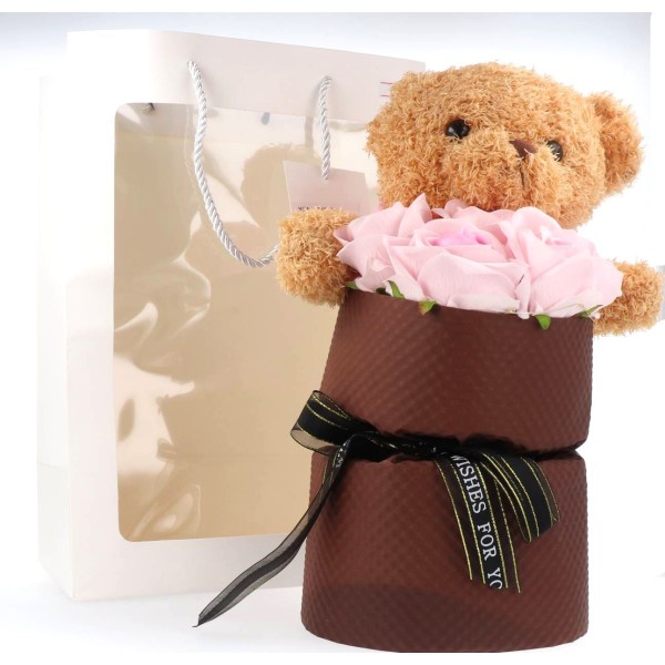 Teddy Bear With Roses In A Bag