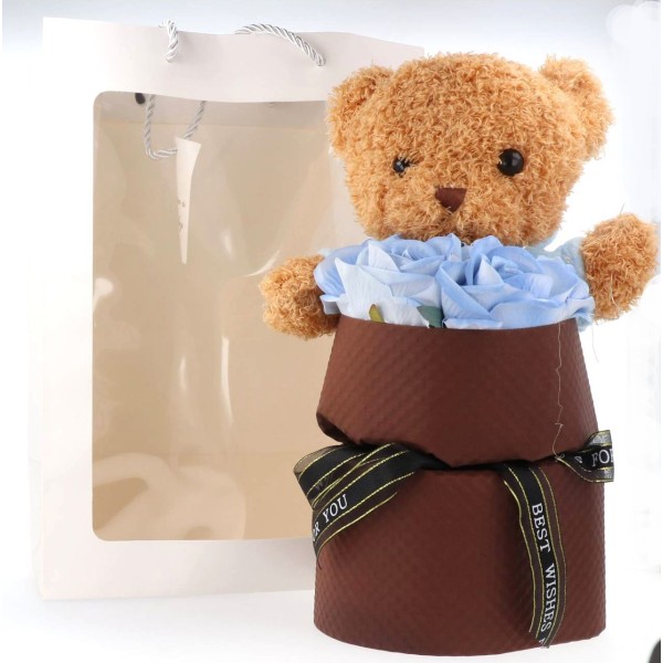 Teddy Bear With Roses In A Bag