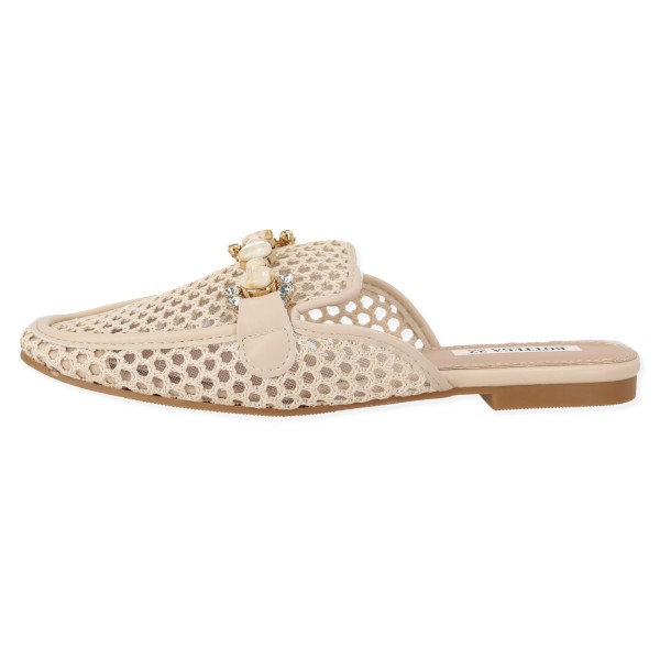 BOTTEGA Γυναικεία Mules Flat με Ψάθα & Διακοσμητική Τόκα
