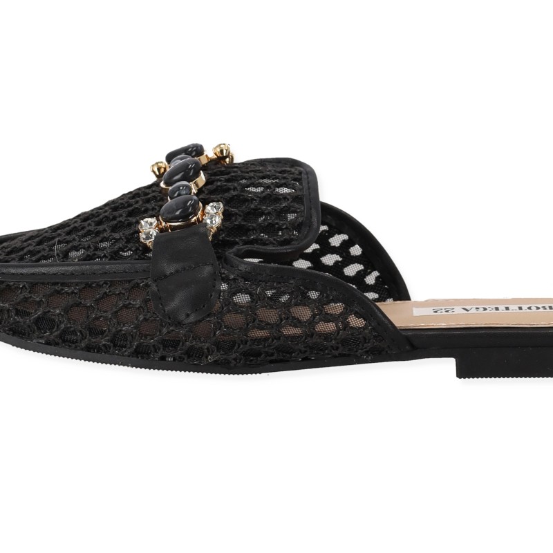 BOTTEGA Γυναικεία Mules Flat με Ψάθα & Διακοσμητική Τόκα