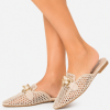 BOTTEGA Γυναικεία Mules Flat με Ψάθα & Διακοσμητική Τόκα