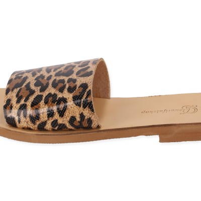 Beautifulshop Γυναικείες Παντόφλες από Γνήσιο Δέρμα - Animal Print