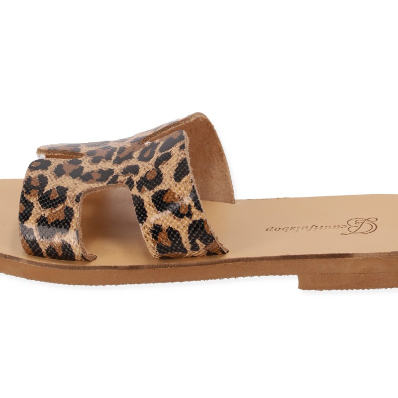 Beautifulshop Γυναικείες Παντόφλες από Γνήσιο Δέρμα - Animal Print