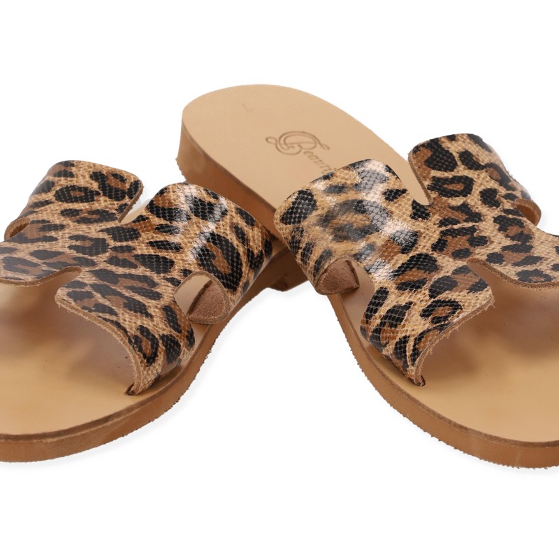 Beautifulshop Γυναικείες Παντόφλες από Γνήσιο Δέρμα - Animal Print