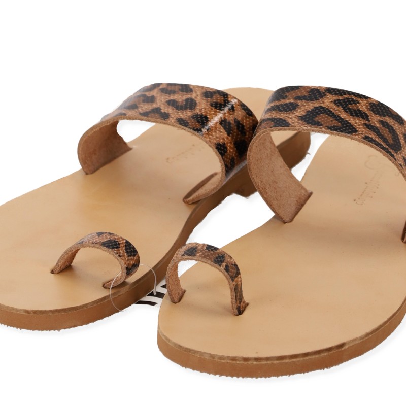 Beautifulshop Γυναικείες Παντόφλες Γνήσιο Δέρμα - Animal Print με Δάχτυλα