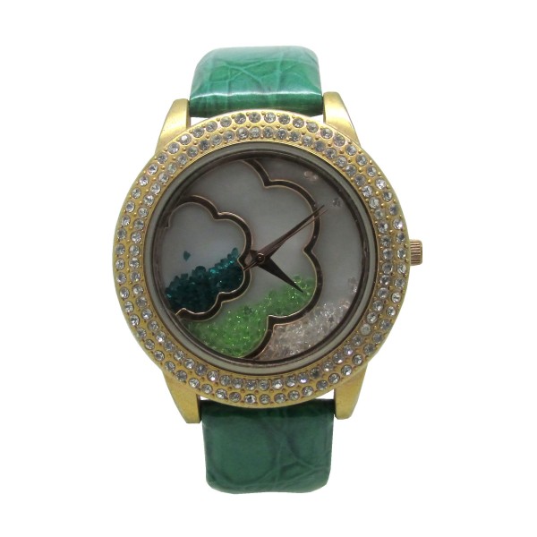 Ρολόι χειρός γυναικείο πράσινο με στρας