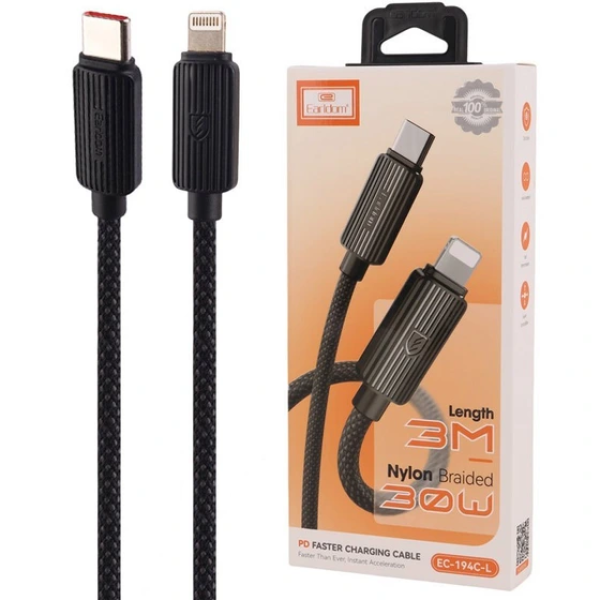 Earldom EC-194C-L Καλώδιο Φόρτισης USB-C σε Lightning 3m Μαύρο