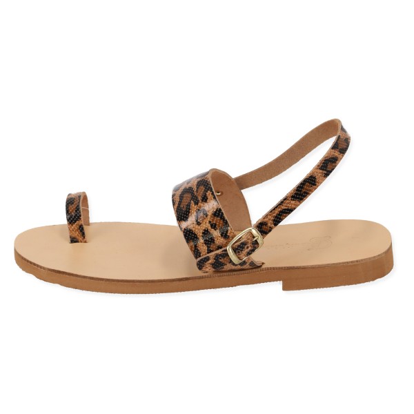 Beautifulshop Χειροποίητα Δερμάτινα Σανδάλια με Δάχτυλο -Animal Print