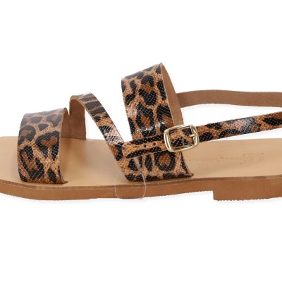 Beautifulshop Σανδάλια Flatforms από Γνήσιο Δέρμα με Λουράκι -Animal Print
