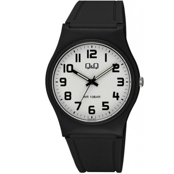 Q&Q Unisex Ρολόι Χειρός με Λουράκι Καουτσούκ σε Μαύρο Χρώμα