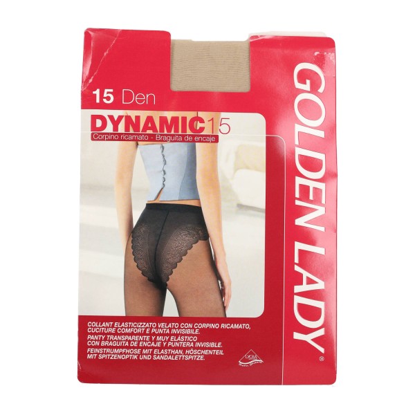 Golden Lady Dynamic 15 DEN Γυναικείο Ελαστικό Καλσόν με Περτό Δαντελένιο Κιλοτάκι και Διαφανή μύτη
