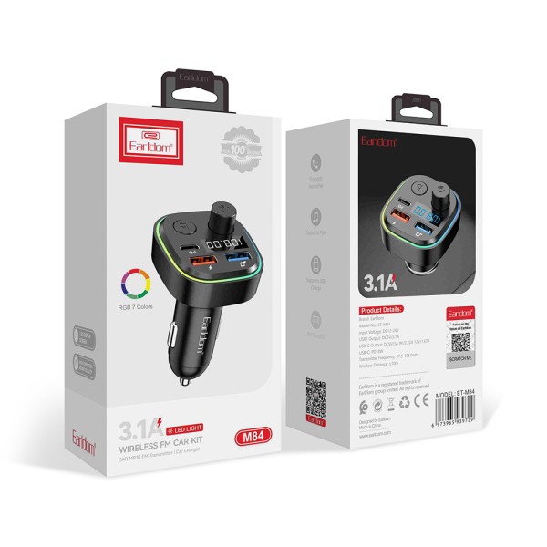 Earldom Et-m84 FM Transmitter Αυτοκινήτου με Type-C / USB Αξεσουάρ Κινητών/Tablet