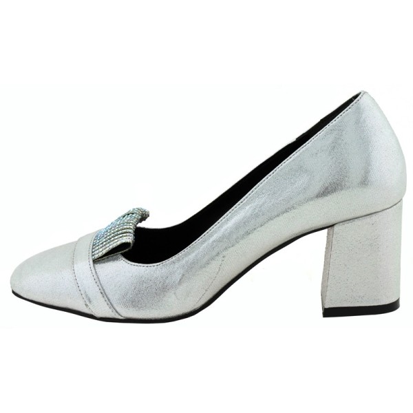 Paylan Heel In Silver Color With Thick Heel And Rhinestone
