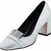 Paylan Heel In Silver Color With Thick Heel And Rhinestone