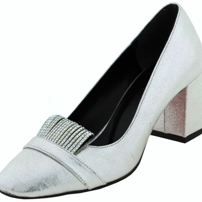 Paylan Heel In Silver Color With Thick Heel And Rhinestone Paylan Heel In Silver Color With Thick Heel And Rhinestone