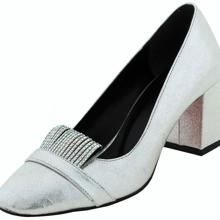 Paylan Heel In Silver Color With Thick Heel And Rhinestone