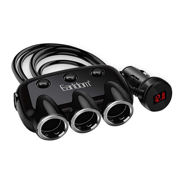 Earldom ET-CS1 Σετ Φόρτισης Αυτοκινήτου με 2xUSB-A & 3xSocket μαζί με Καλώδιο Ενσωματωμένο