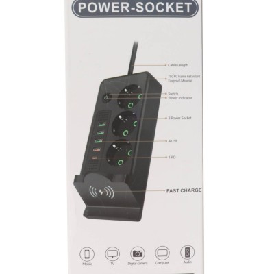 Power Socket QL - 1080U 2500W Πολύμπριζο 3 Θέσεων με 4 Θύρες USB-A και 1 Θύρα USB-C