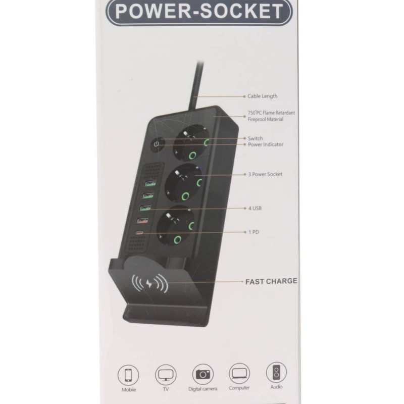 Power Socket QL - 1080U 2500W Πολύμπριζο 3 Θέσεων με 4 Θύρες USB-A και 1 Θύρα USB-C