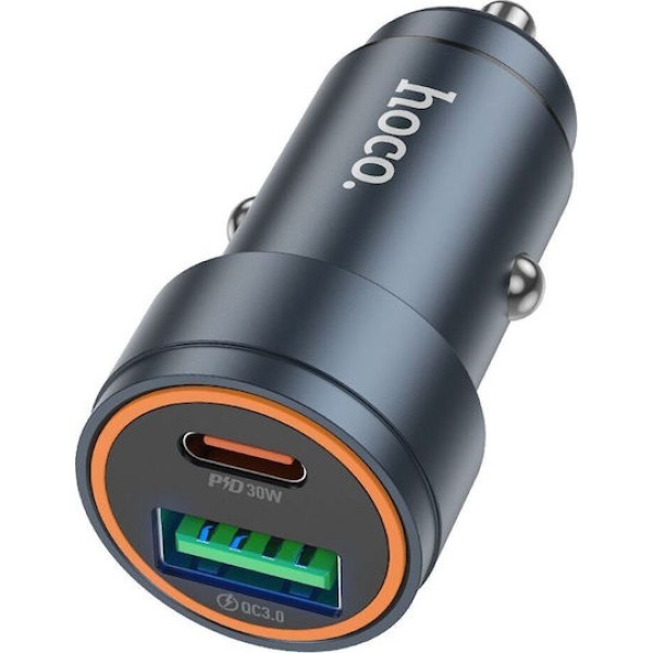 Hoco Z57A Αντάπτορας Αυτοκινήτου 30W/3A Ταχείας Φόρτισης με Θύρες: 1xUSB 1xType-C