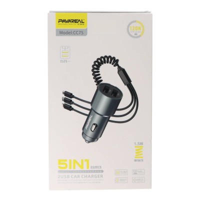 Pavareal CC75 Αντάπτορας Αυτοκινήτου 22.5W 2xUSB-A & Ενσωματωμένο καλώδιο USB-A σε USB-C, Micro, Lightning