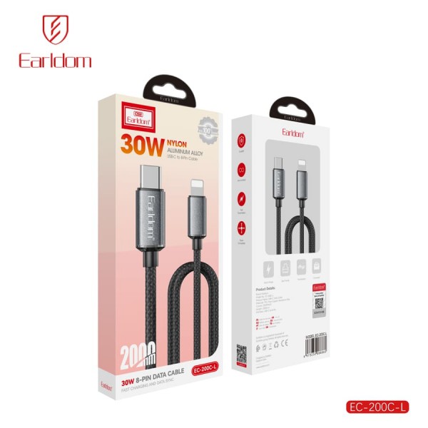 Earldom EC-200C-L Braided Καλώδιο Φόρτισης USB-C σε Lightning 2m
