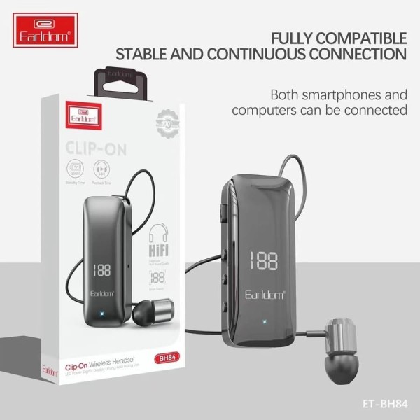 Earldom ET-BH84 One Ear Bluetooth Headset Clip-On Αξεσουάρ Κινητών/Tablet