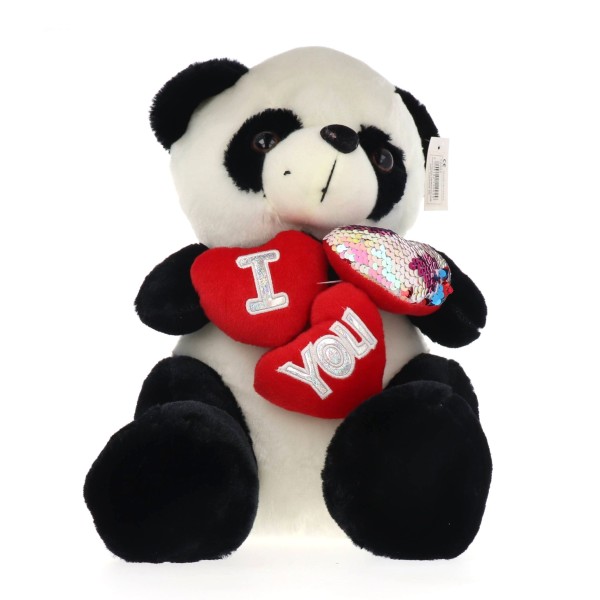 Λούτρινο Αρκουδάκι Panda Με Καρδούλες 40cm