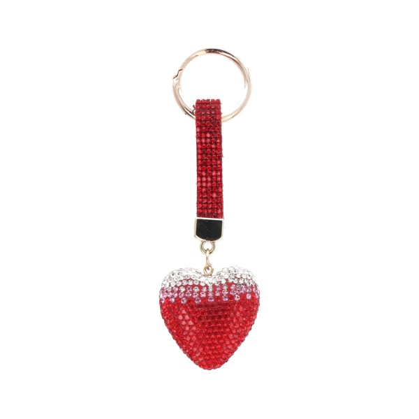 Metal Keychain With Rhinestones And Heart Design
