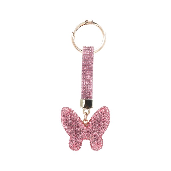 Metal Keychain With Rhinestone And Butterfly Design Metal Keychain With Rhinestone And Butterfly Design